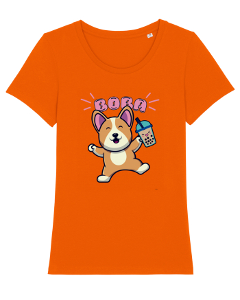 Kawaii Corgi Drinking Boba Tea Bright Orange
