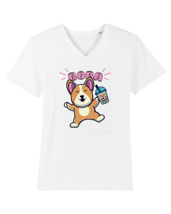 Kawaii Corgi Drinking Boba Tea White