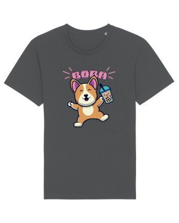 Kawaii Corgi Drinking Boba Tea Anthracite