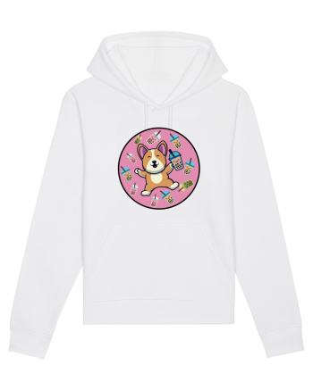 Kawaii Corgi Drinking Boba Tea White