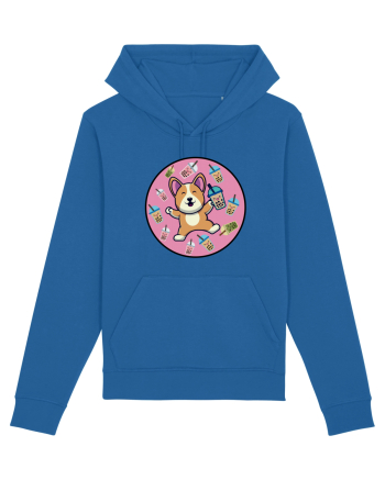 Kawaii Corgi Drinking Boba Tea Royal Blue