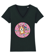 Kawaii Corgi Drinking Boba Tea Tricou mânecă scurtă guler V Damă Evoker