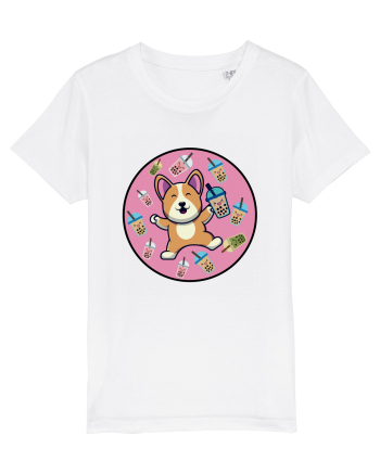 Kawaii Corgi Drinking Boba Tea White