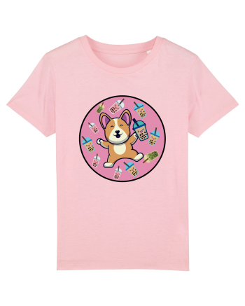Kawaii Corgi Drinking Boba Tea Cotton Pink