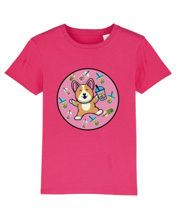 Kawaii Corgi Drinking Boba Tea Raspberry