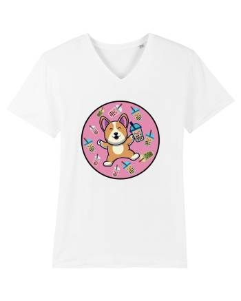 Kawaii Corgi Drinking Boba Tea White