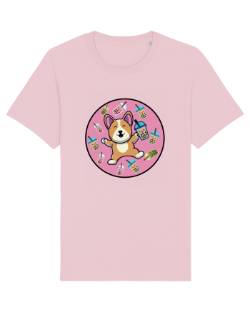 Kawaii Corgi Drinking Boba Tea Cotton Pink