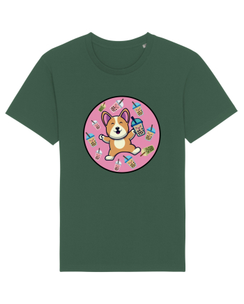Kawaii Corgi Drinking Boba Tea Bottle Green