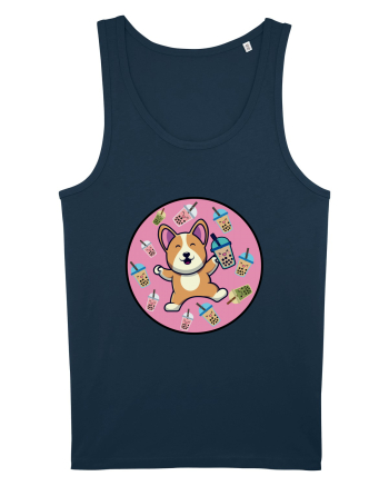 Kawaii Corgi Drinking Boba Tea Navy