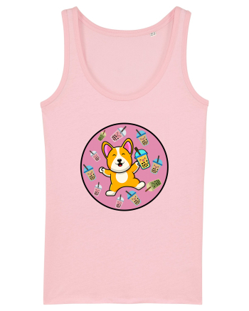 Kawaii Corgi Drinking Boba Tea Cotton Pink