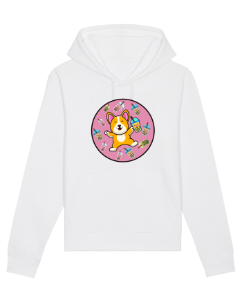Kawaii Corgi Drinking Boba Tea White