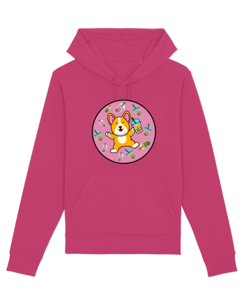 Kawaii Corgi Drinking Boba Tea Raspberry