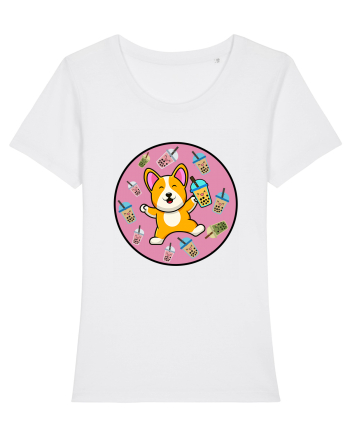 Kawaii Corgi Drinking Boba Tea White