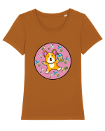 Kawaii Corgi Drinking Boba Tea Tricou mânecă scurtă guler larg fitted Damă Expresser