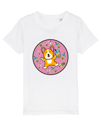 Kawaii Corgi Drinking Boba Tea White