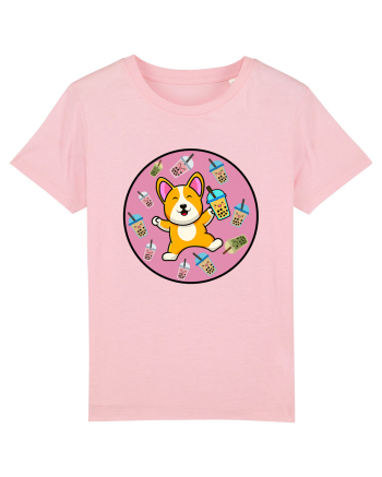 Kawaii Corgi Drinking Boba Tea Cotton Pink