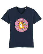 Kawaii Corgi Drinking Boba Tea Tricou mânecă scurtă guler V Bărbat Presenter