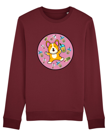 Kawaii Corgi Drinking Boba Tea Burgundy