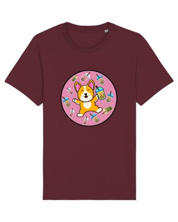 Kawaii Corgi Drinking Boba Tea Burgundy