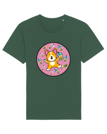 Kawaii Corgi Drinking Boba Tea Bottle Green