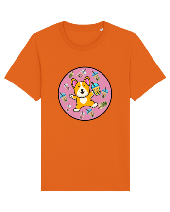Kawaii Corgi Drinking Boba Tea Bright Orange