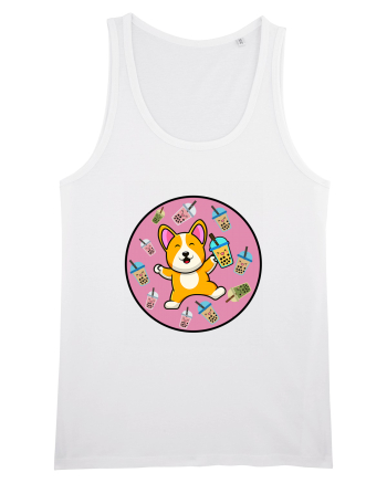 Kawaii Corgi Drinking Boba Tea White
