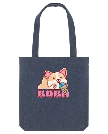 Kawaii Corgi Drinking Boba Tea Midnight Blue