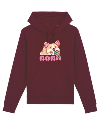 Kawaii Corgi Drinking Boba Tea Burgundy