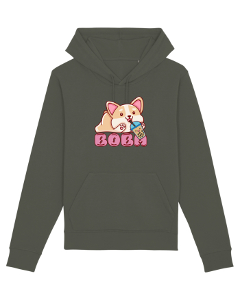 Kawaii Corgi Drinking Boba Tea Khaki