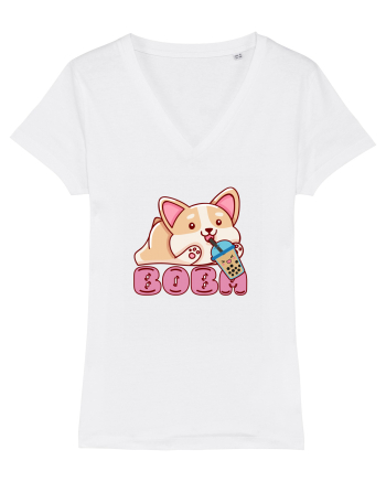 Kawaii Corgi Drinking Boba Tea White