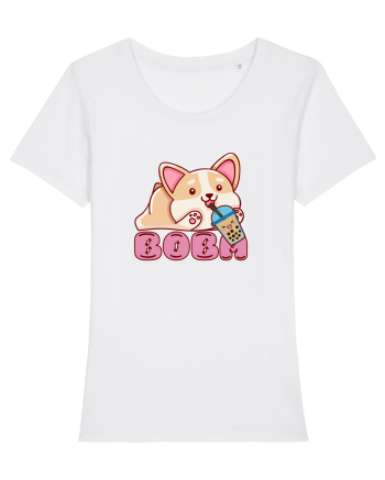 Kawaii Corgi Drinking Boba Tea White