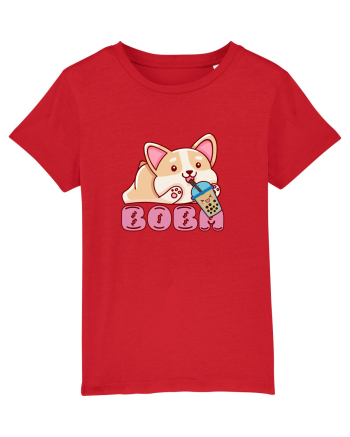 Kawaii Corgi Drinking Boba Tea Red