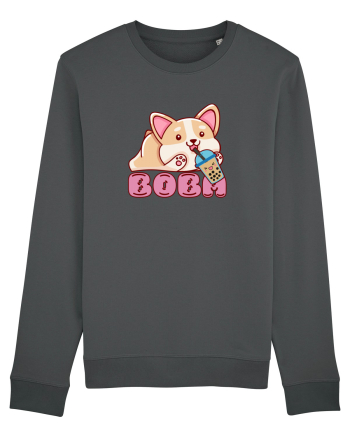 Kawaii Corgi Drinking Boba Tea Anthracite