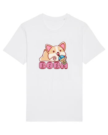 Kawaii Corgi Drinking Boba Tea White