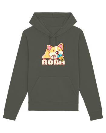 Kawaii Corgi Drinking Boba Tea Khaki