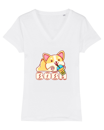 Kawaii Corgi Drinking Boba Tea White
