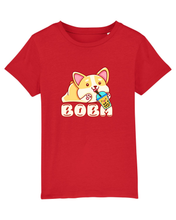 Kawaii Corgi Drinking Boba Tea Red