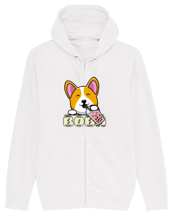 Kawaii Corgi Drinking Boba Tea White