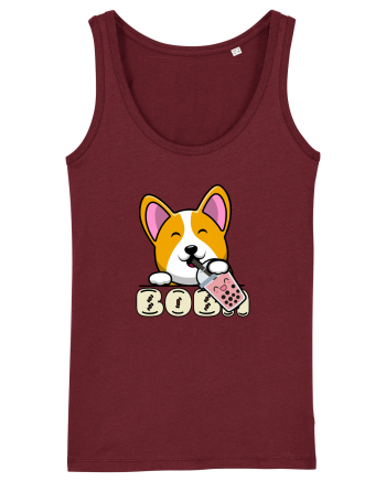 Kawaii Corgi Drinking Boba Tea Burgundy