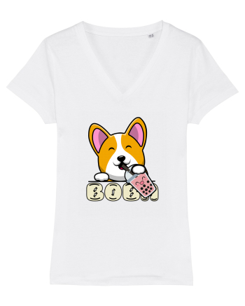 Kawaii Corgi Drinking Boba Tea White