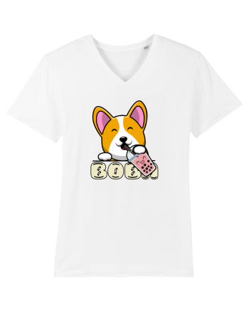Kawaii Corgi Drinking Boba Tea White