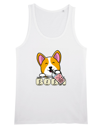 Kawaii Corgi Drinking Boba Tea White