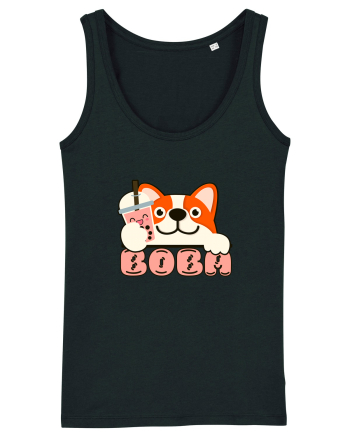 Kawaii Corgi Drinking Boba Tea Black
