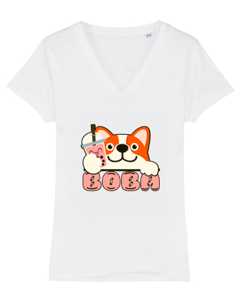 Kawaii Corgi Drinking Boba Tea White