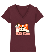 Kawaii Corgi Drinking Boba Tea Tricou mânecă scurtă guler V Damă Evoker