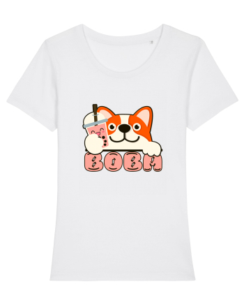 Kawaii Corgi Drinking Boba Tea White