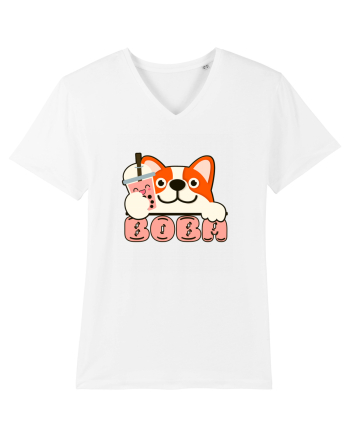 Kawaii Corgi Drinking Boba Tea White