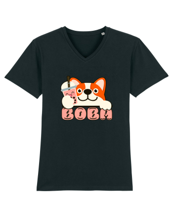 Kawaii Corgi Drinking Boba Tea Black