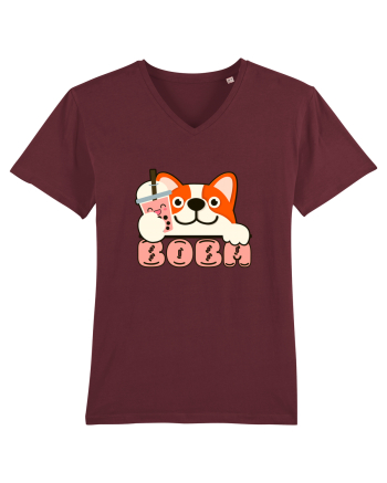 Kawaii Corgi Drinking Boba Tea Burgundy