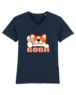 Kawaii Corgi Drinking Boba Tea Tricou mânecă scurtă guler V Bărbat Presenter